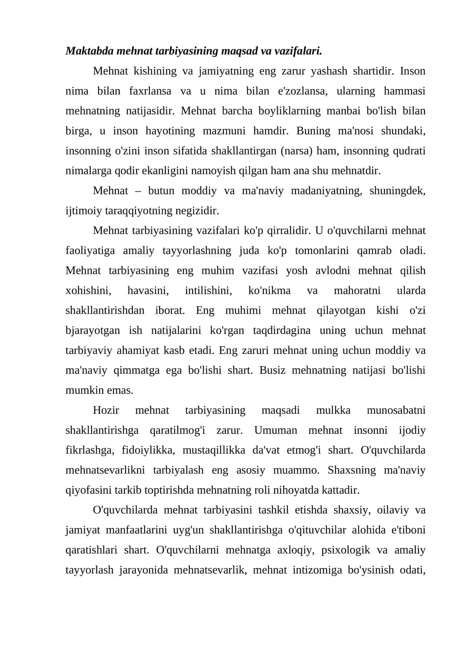 Mehnat tarbiyasiga oid tarbiyaviy tadbirlarni tashkil etish 2