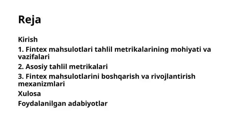 Fintex mahsuloti taxlil metirkalari 2
