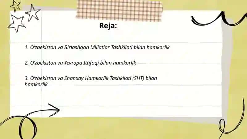 Oʻzbekistonning xalqaro tashkilotlar bilan hamkorlik aloqalari 2