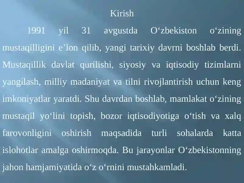 O‘zbekistonning mustaqillikdan keyingi taraqqiyoti 2