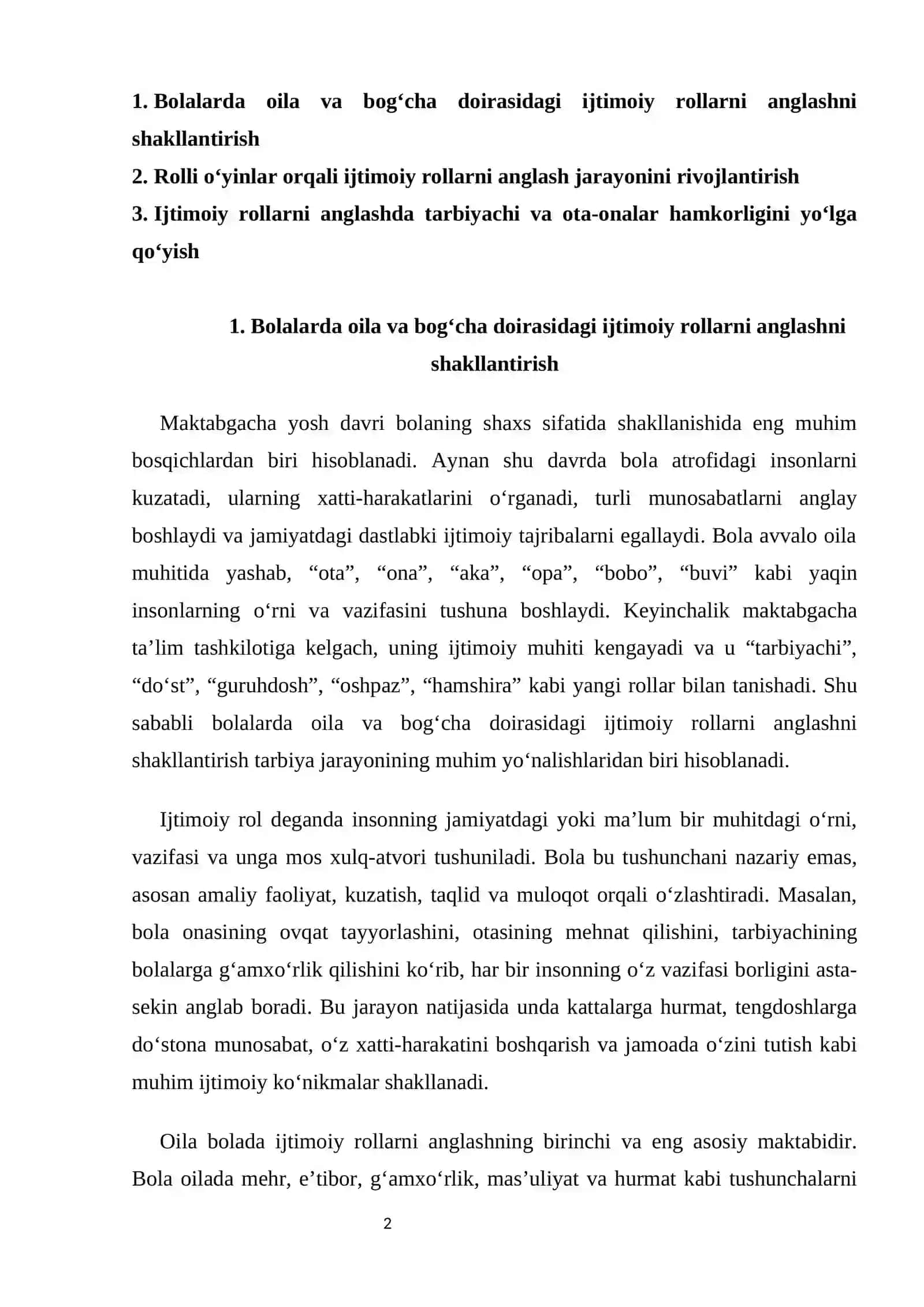 Maktabgacha yoshdagi bolalarda ijtimoiy rollarni anglash jarayoni loyihasi 2