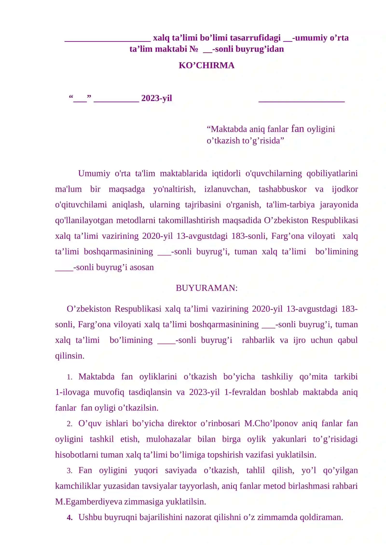 Aniq fanlar fan oyligi hujjatlari 2