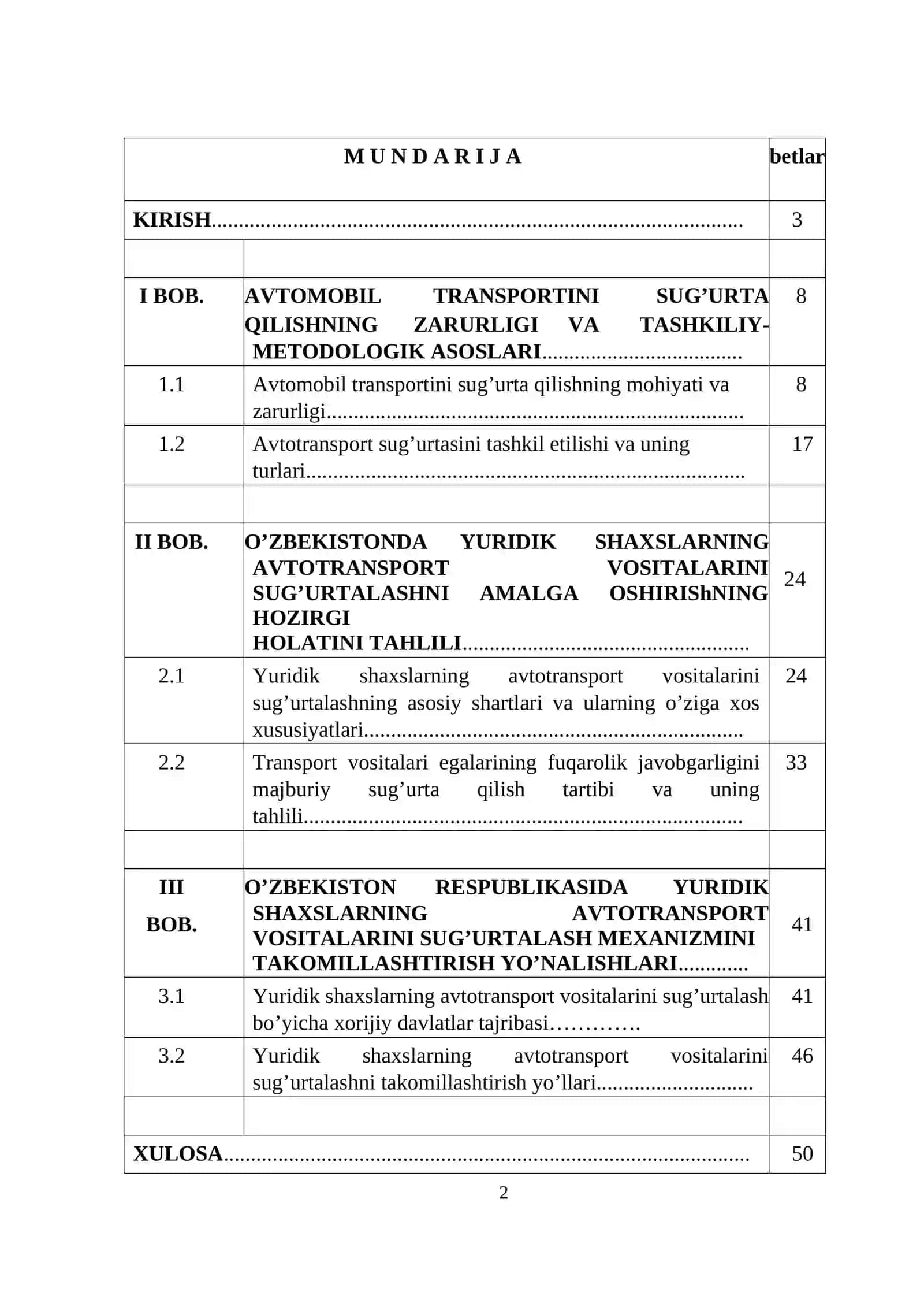 Yuridik shaxslarning avtotransport vositalarini ixtiyoriy sug’urtalash mexanizmini Takomillashtirish 2
