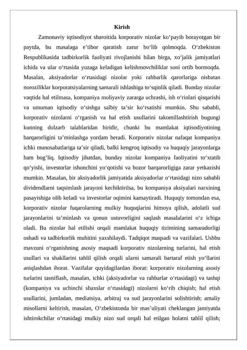 Korporativ nizolar: ulaming turlari, hal etish usullari va shakllari 2
