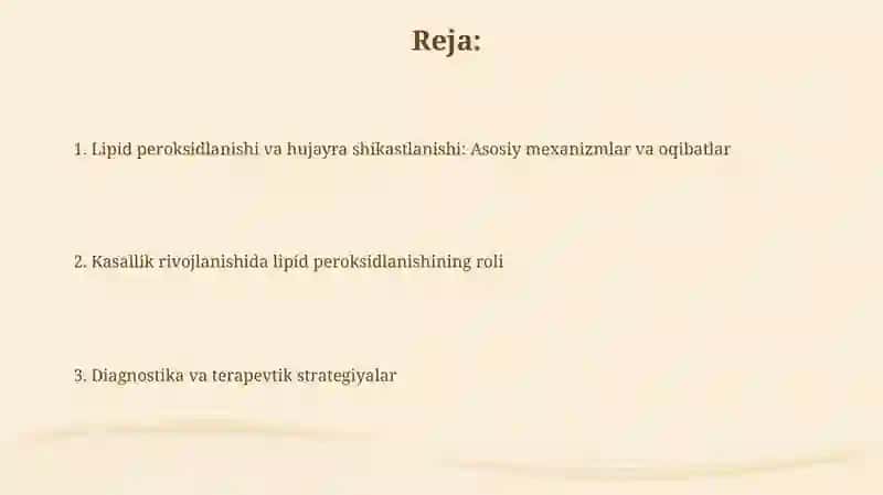 Lipidlarni peroksidlanishi va hujayra shikastlanishi patogenizadagi ahamiyati 2