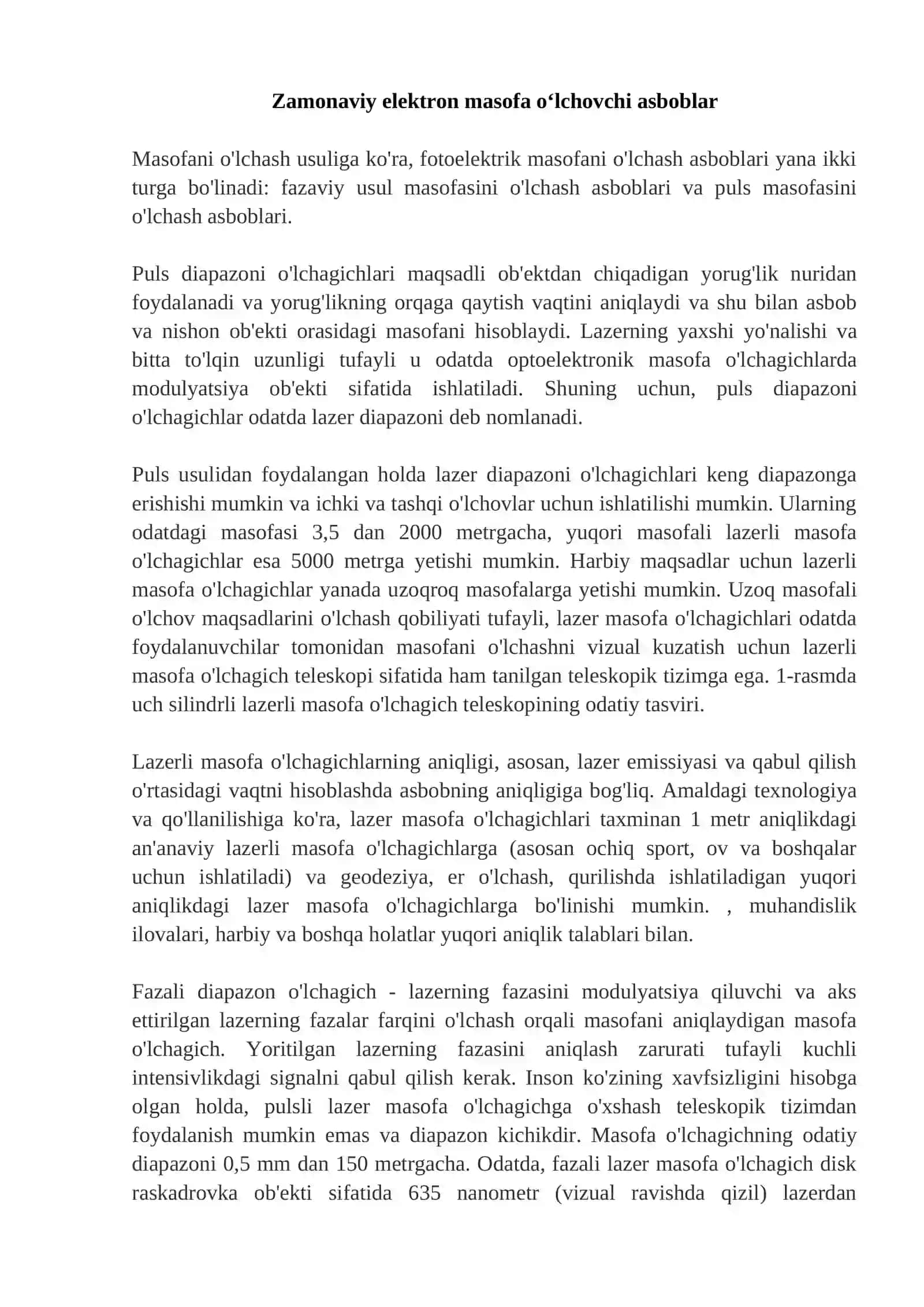 Zamonaviy elektron masofa o‘lchovchi asboblar. Svetodalnomerlar. Lazerli ruletkalar 2