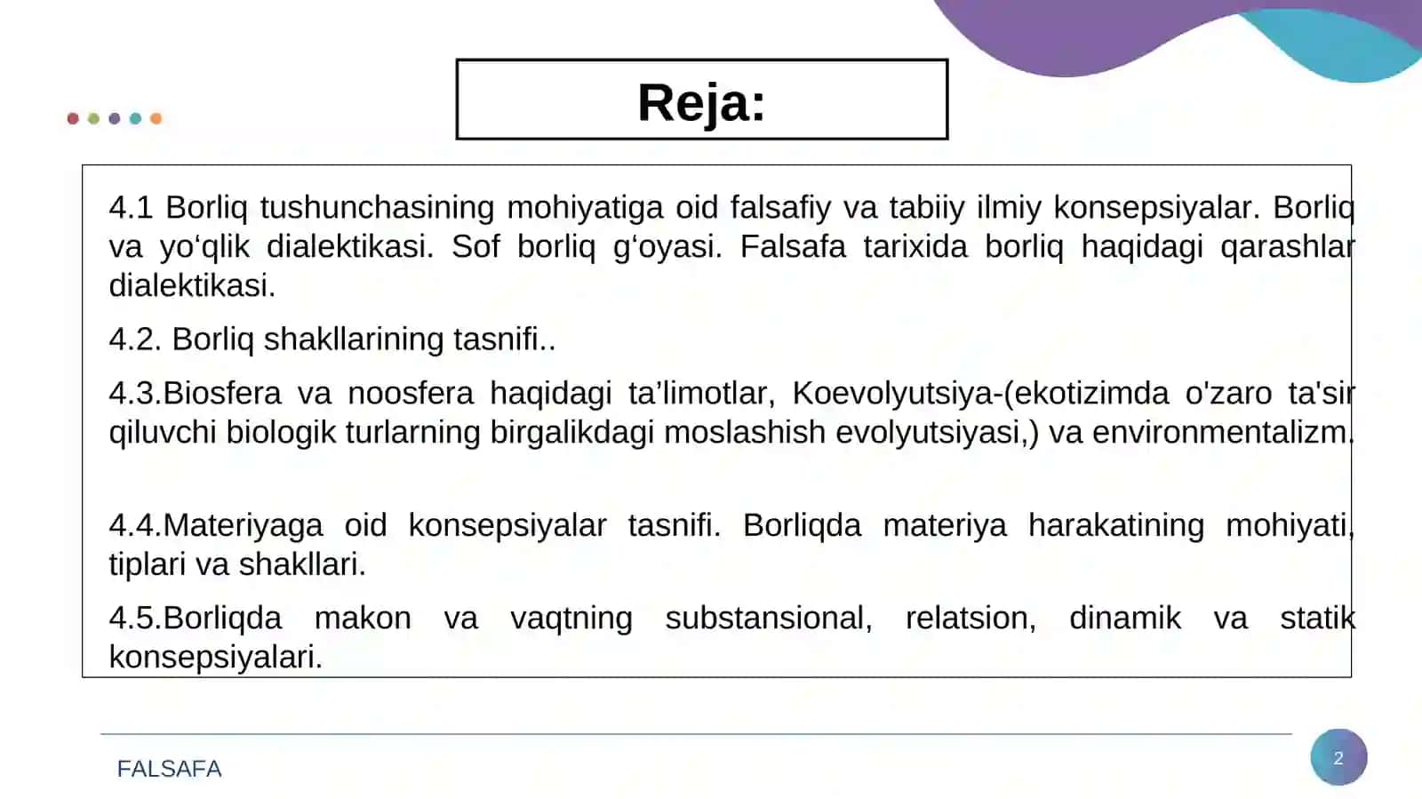 Borliq falsafasi (Ontologiya) 2