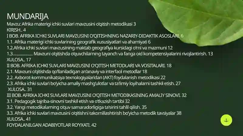 Afrika materigi ichki suvlari mavzusini o‘qitish metodikasi 2