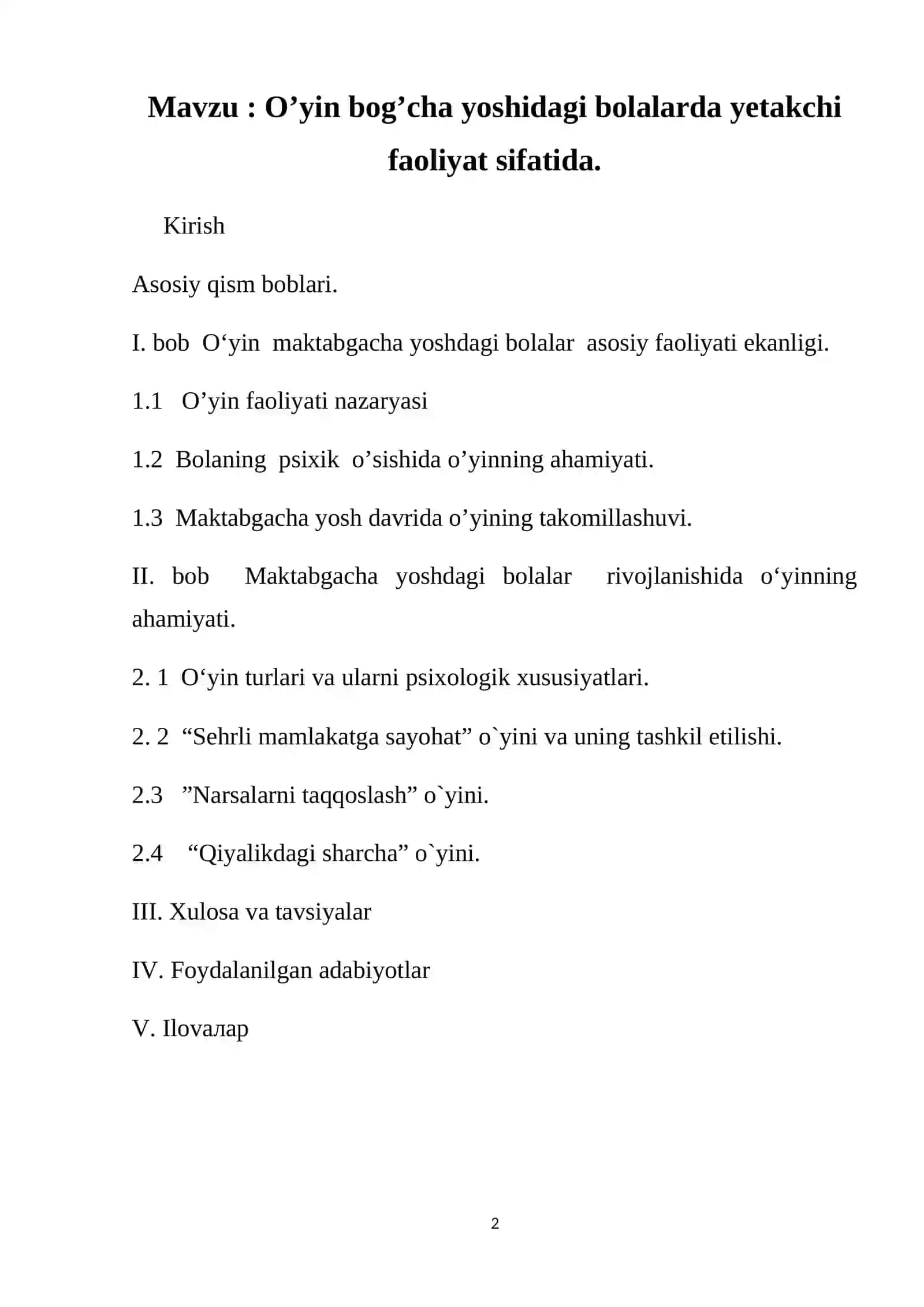 O’yin bog’cha yoshidagi bolalarda yetakchi faoliyat sifatida 2