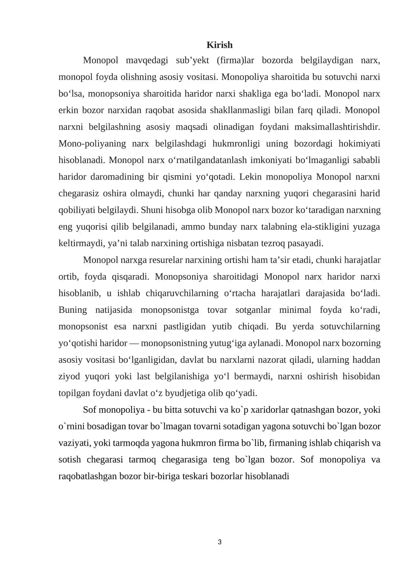 Raqobatlashmagan bozor sharoitida monopol narx belgilash va bozor hokimiyati 2