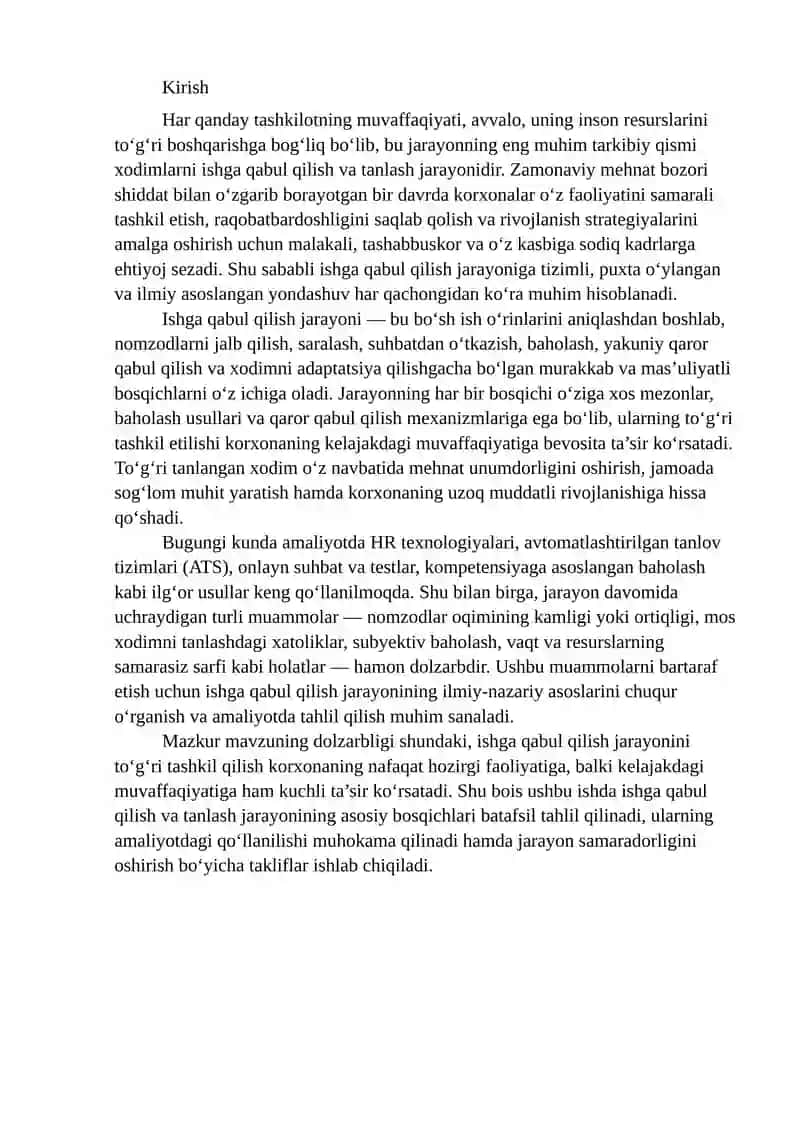 Ishga qabul qilish va tanlash jarayonini bosqichlarini tahlil qilish va amaliyotda muhokama qilish 2