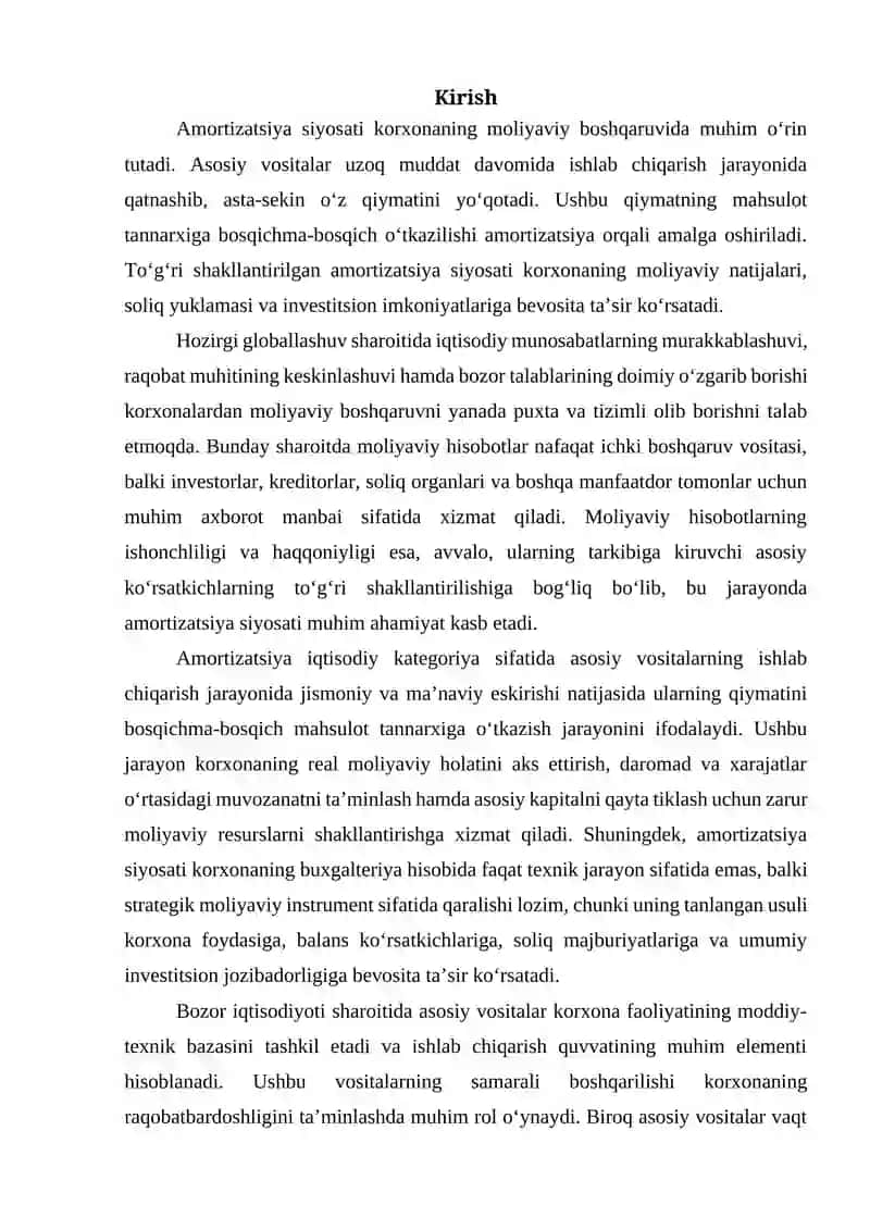 AMARTIZATSIYA SIYOSATINING MOLIYAVIY XOSOBOT KOʻRSATKICHLARIGA TAʼSIRI 2