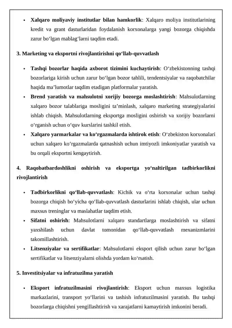 Tashqi bozorga chiqishni rivojlantirish mexanizmlari 2