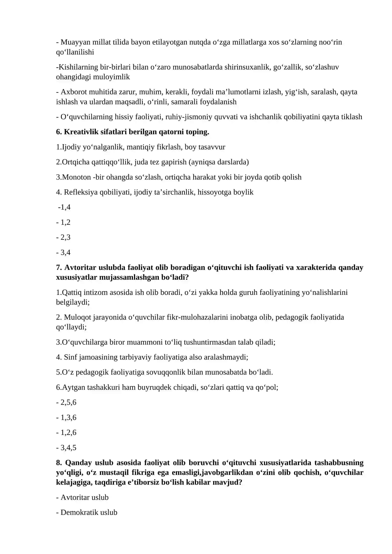 Pedagoglik kasbiga kirish test 2