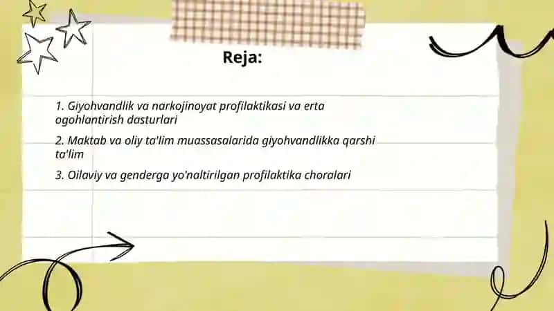 Giyohvandlik va narkojinoyat profilaktikasi va erta ogohlantirish dasturlari 2
