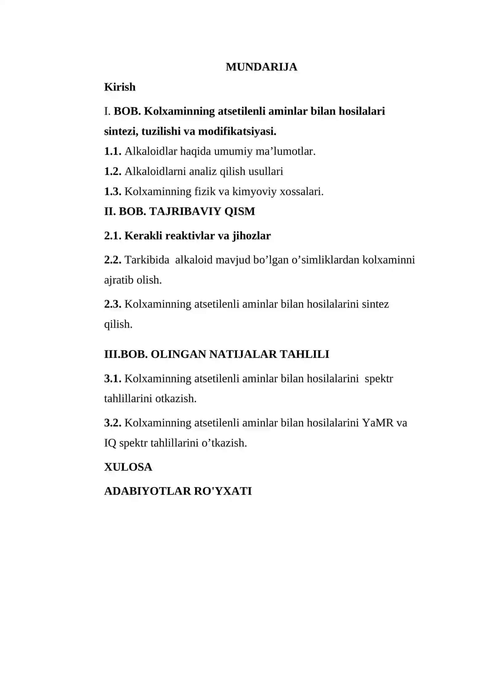 Kolxaminning atsetilenli aminlar bilan hosilalari sintezi, tuzilishi va modifikatsiyasi 2