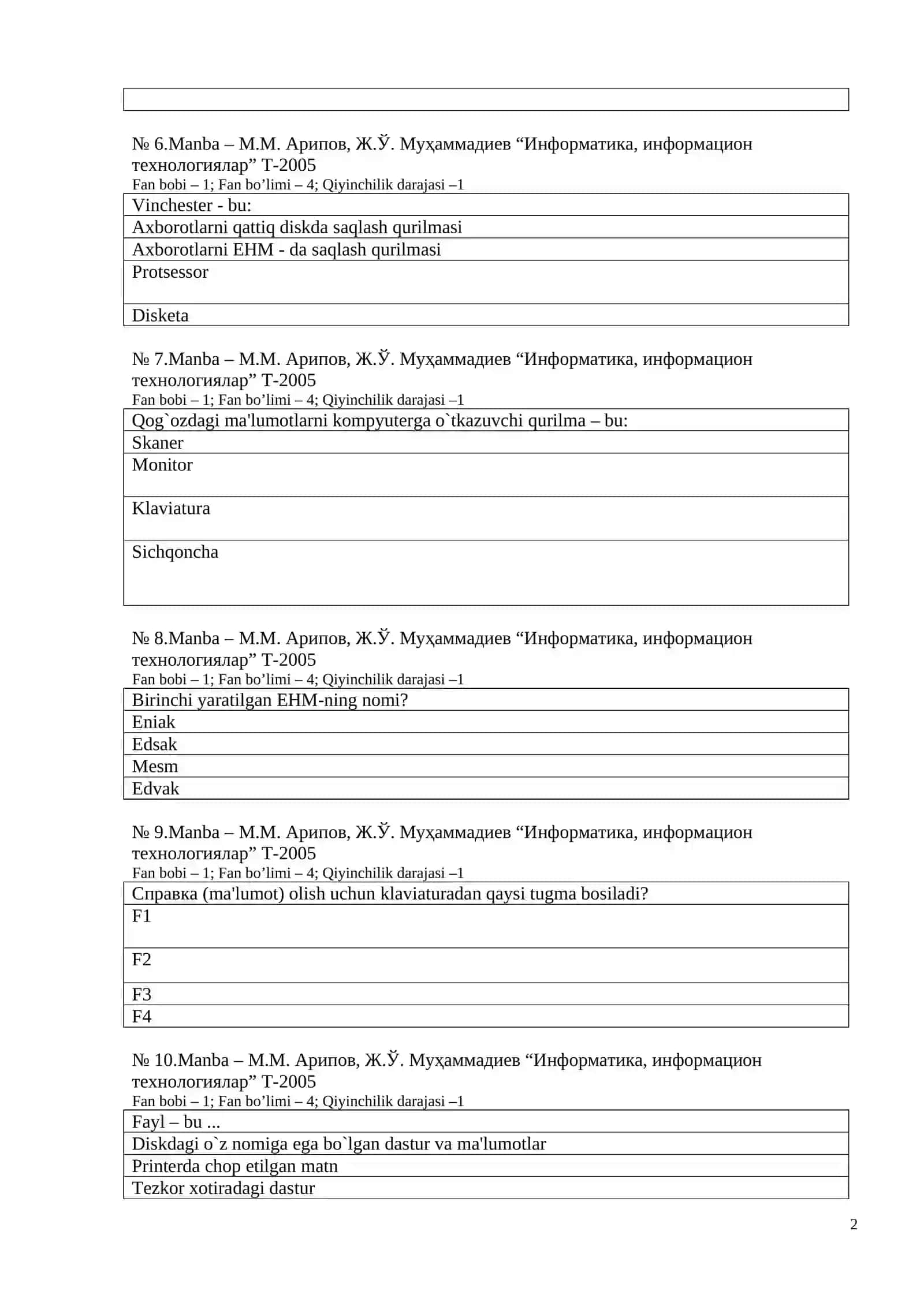 Информатика, информацион технологиялар 2