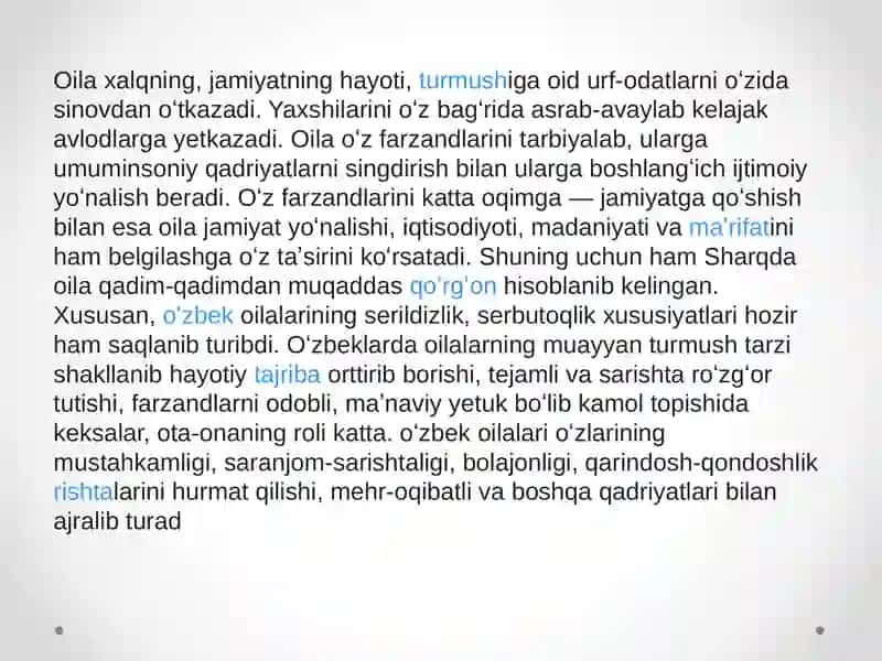Oila va oilaviy qadriyatlar Ma’naviy madaniyatning Bosh omili 2