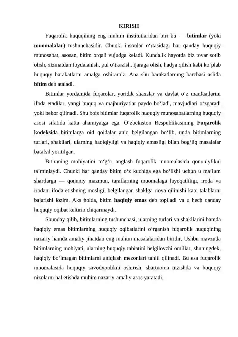 Bitimlar tushunchasi. Turlari va shakli. Bitimlar haqiqiy emasligi 2