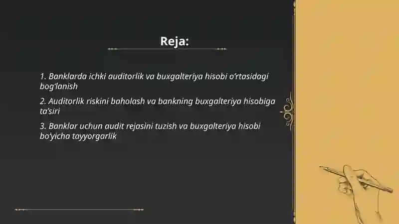 Banklarda auditorlik tekshiruvi boʻyicha buxgalteriya hisobi 2