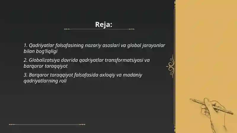 Qadriyatlar falsafasi.Global jarayonlar va barqaror taraqqiyot falsafasi 2