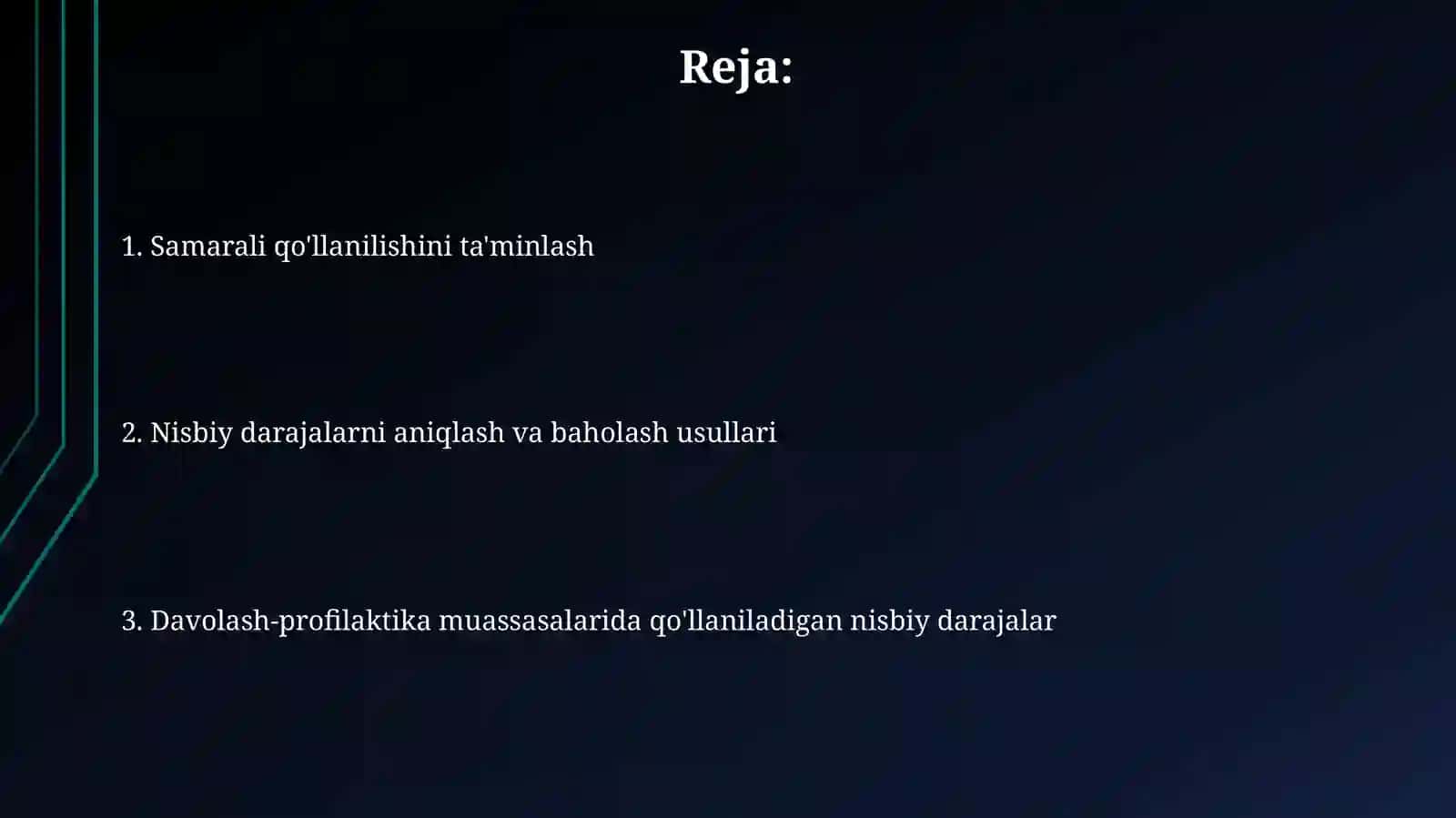 Davolash - profilaktika muassasalarida qo'llaniladigan nisbiy darajalar 2