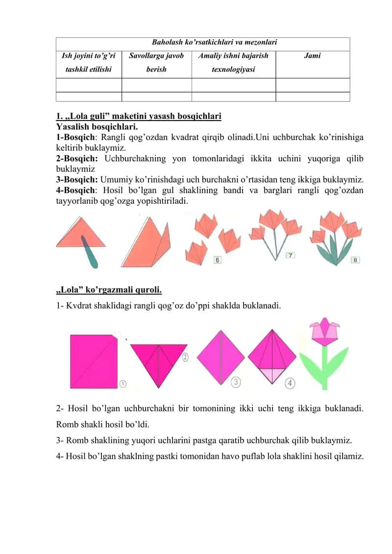 Qog’ozni murakkab buklash usullarida maketlar yasash 2