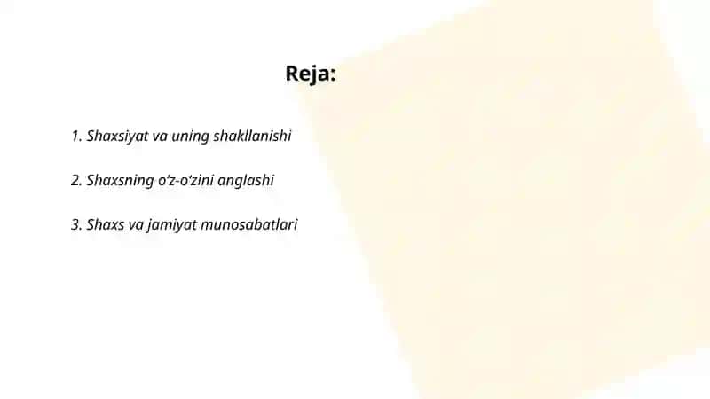 Shaxsiyat va uning shakllanishi 2