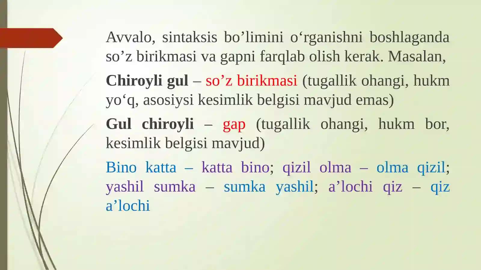 Sodda gapning ta’rifi va tasnifi. Gapning ifoda maqsadiga ko‘ra turlari 2