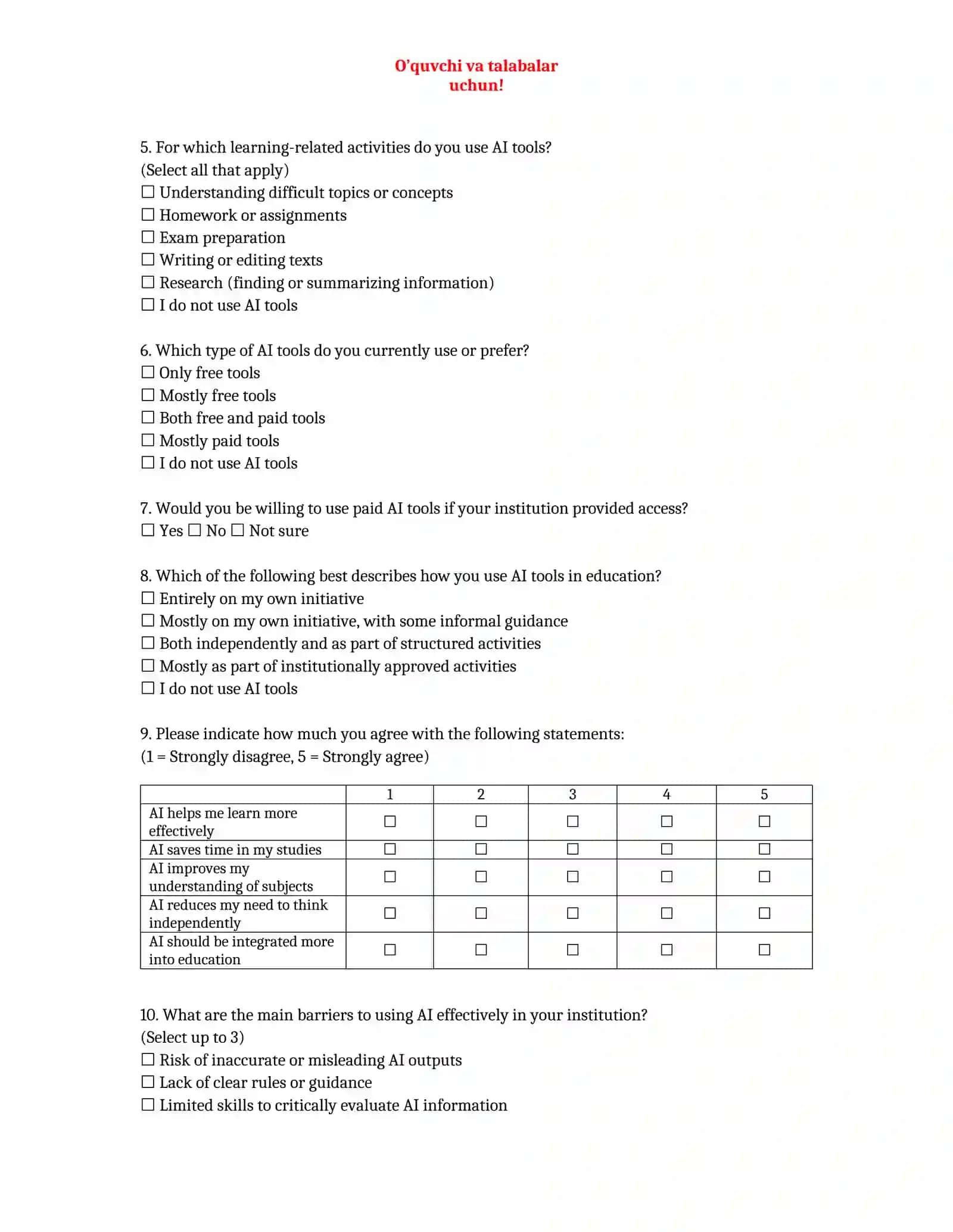 Survey on the Use of Artificial Intelligence Tools in Learning 2