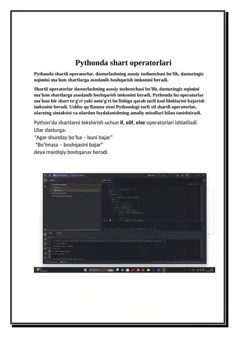 Pythonda shart operatorlari 2