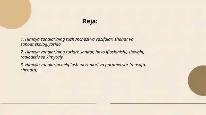Shahar va sanoat ekologiyasi fanidan himoya zonalari 2