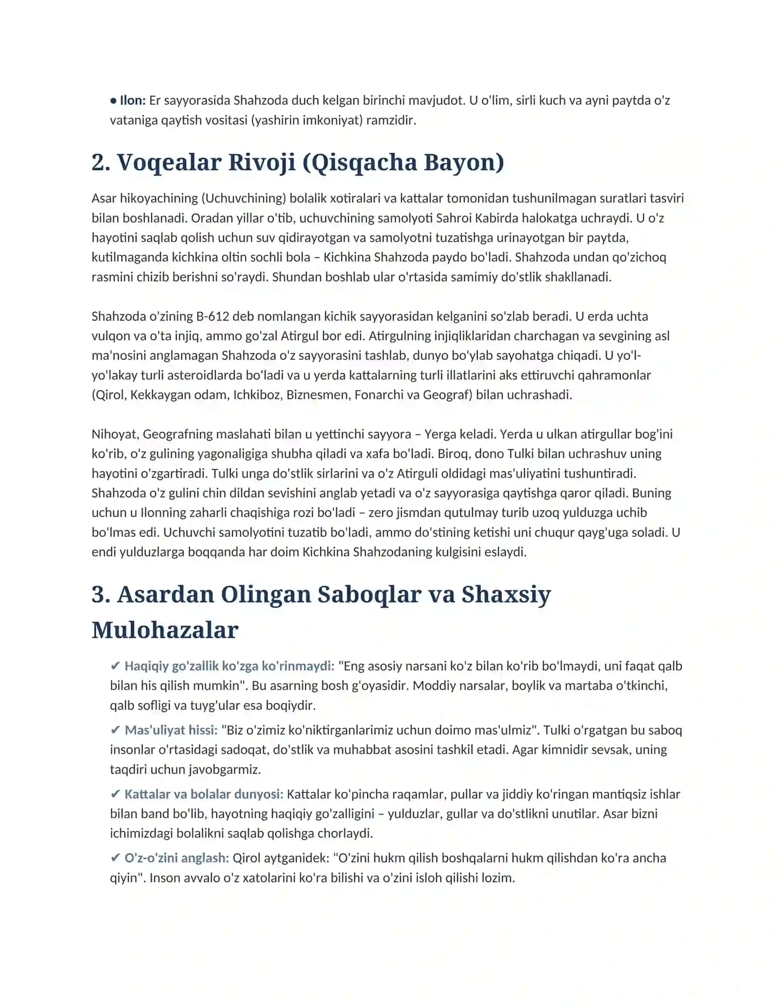 "Kichkina Shahzoda" Qissasi Tahlili 2