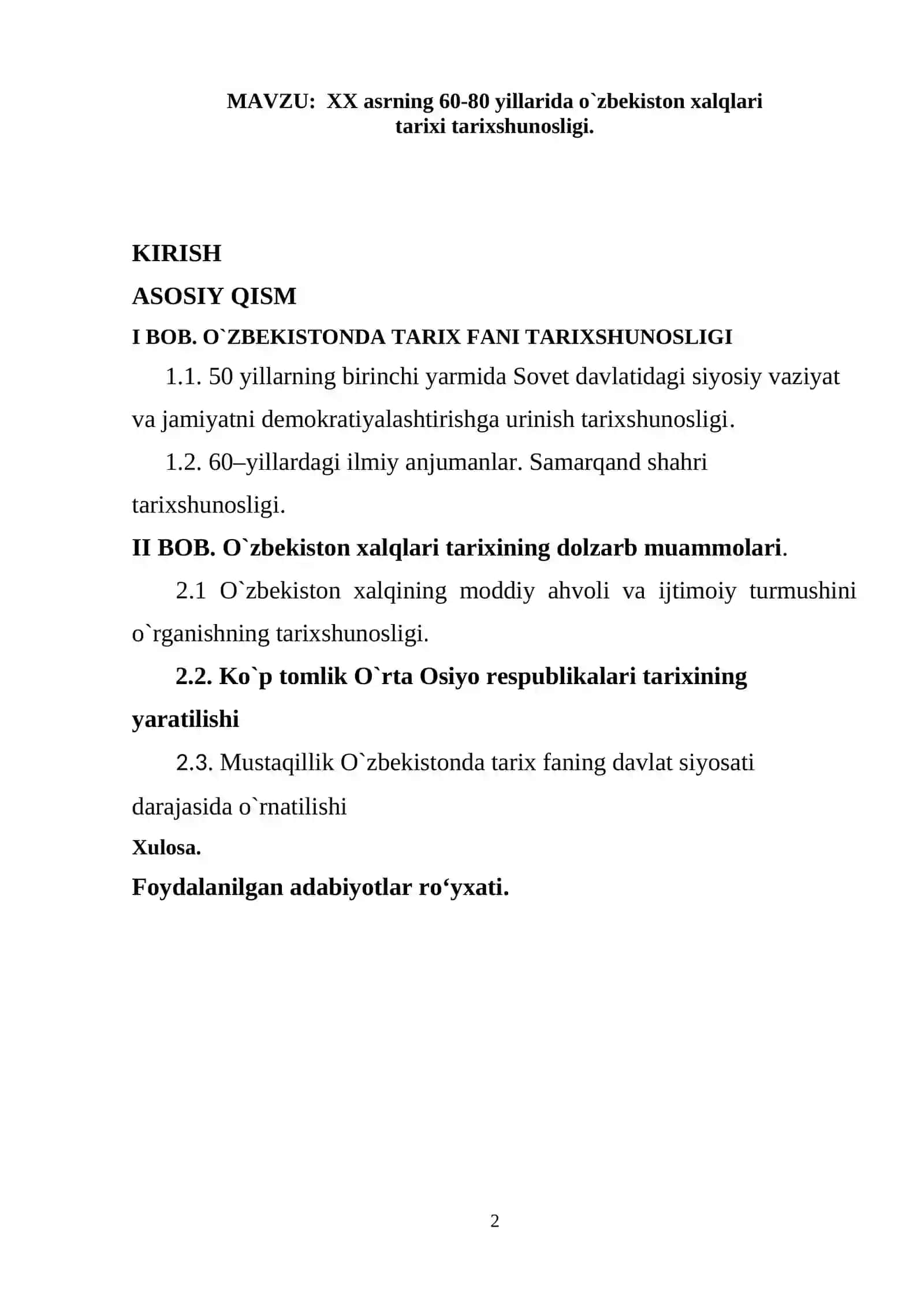 XX asrning 60-80 yillarida o`zbekiston xalqlari tarixi tarixshunosligi 2