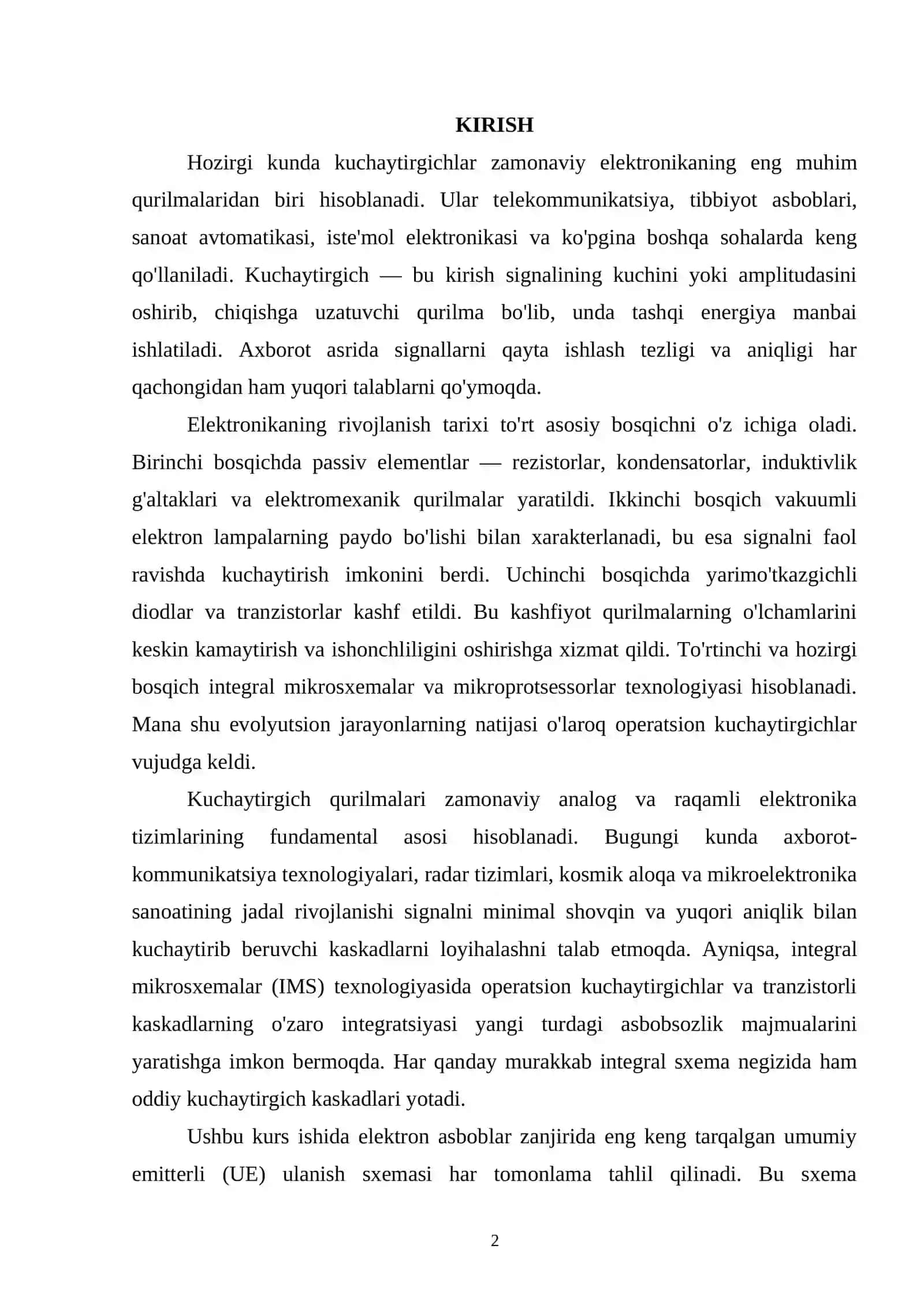 Operatsion kuchaytirgichlarning tuzilishi, ulanish sxemalari tahlili 2
