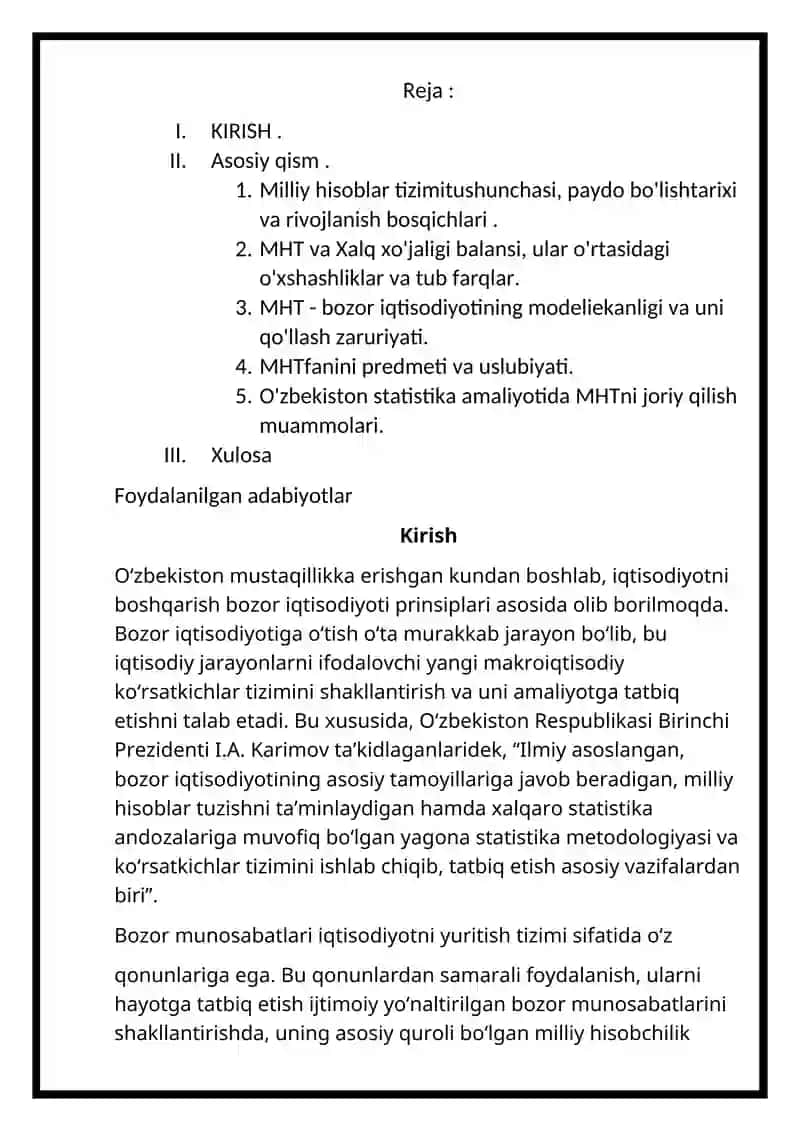 Milliy hisoblar tizimi va O‘zbekistonda unga o‘tishning vazifalari 2