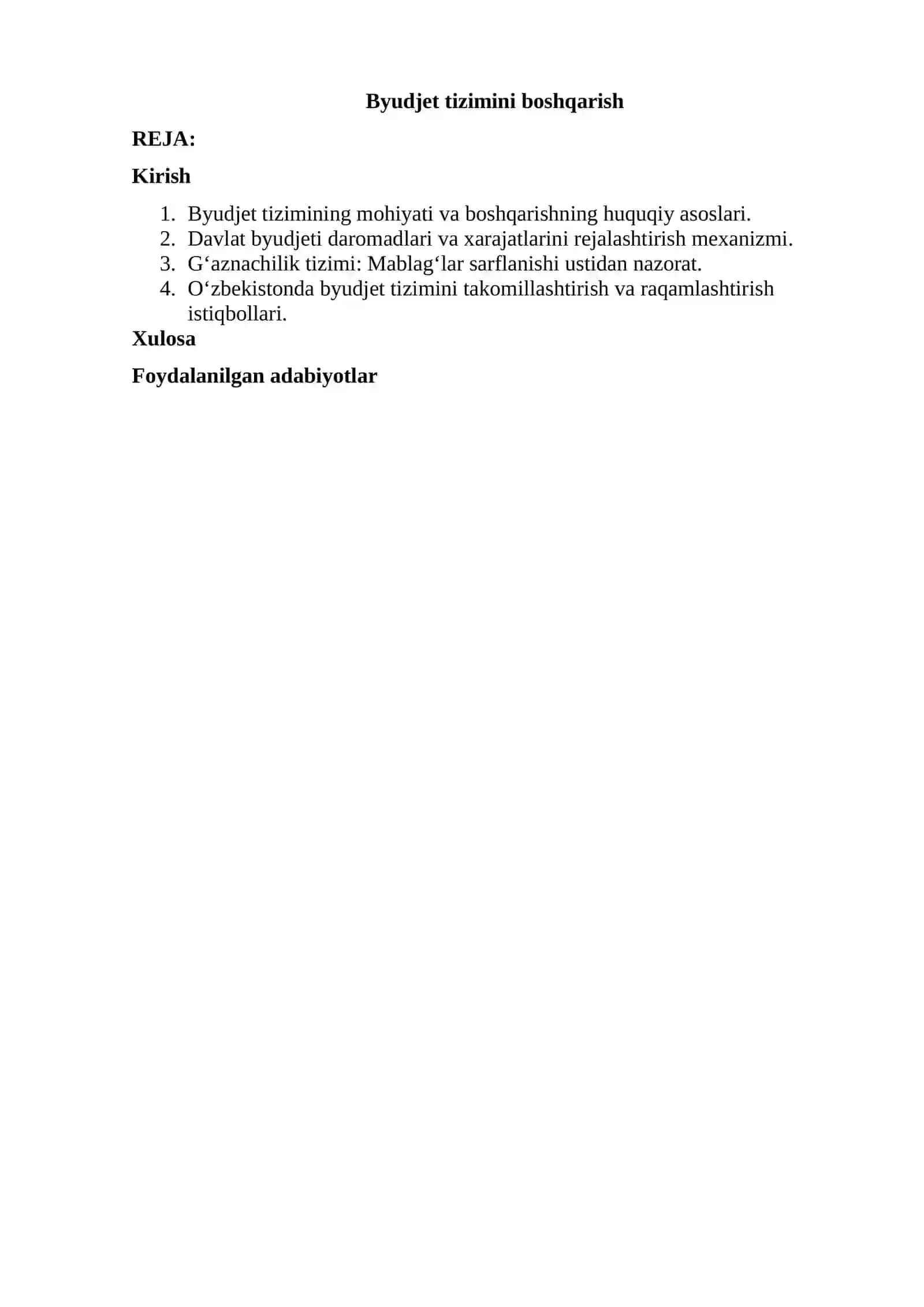MUSTAQIL ISHI Mavzu: Byudjet tizimini boshqarish 2