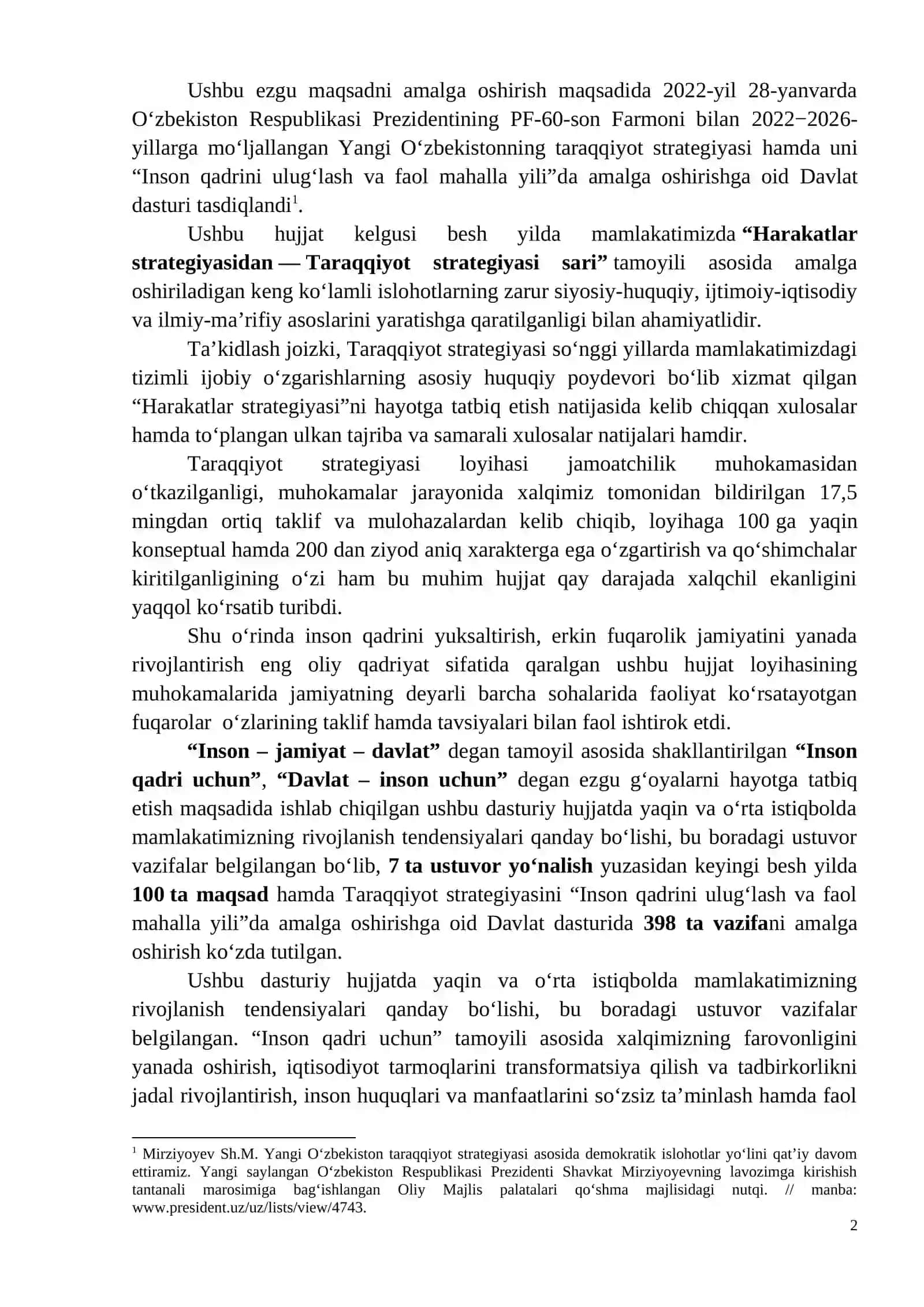 Taraqqiyot strategiyasi – farovon kelajagimiz kafolati 2
