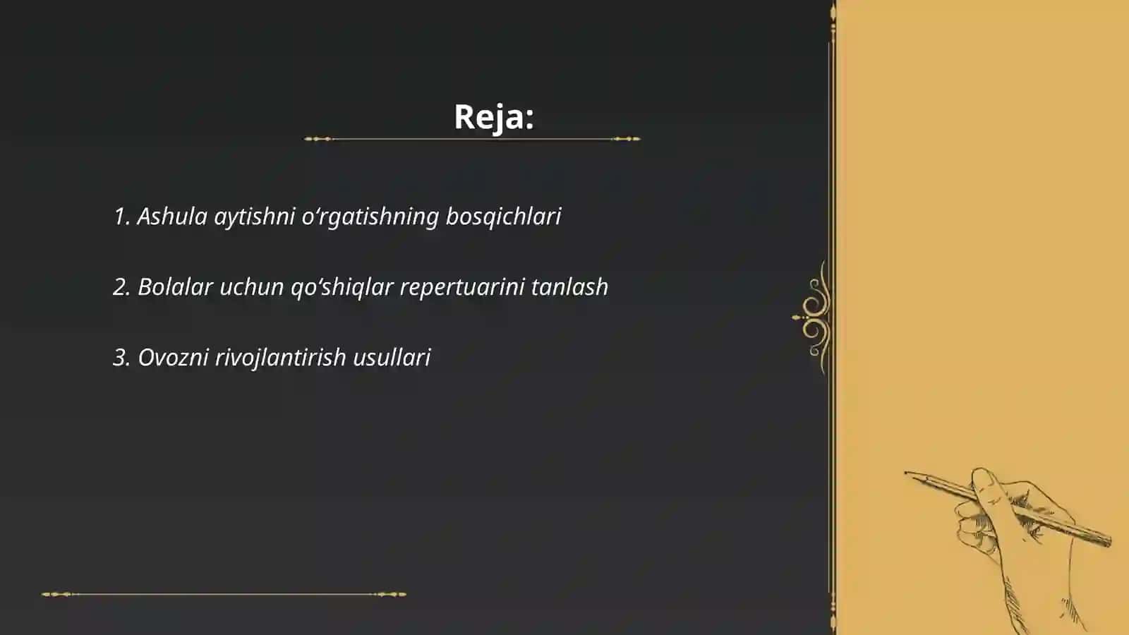 Bolalarni ashula aytish musiqa tinglash va xarakatlarini oʻrgatish 2