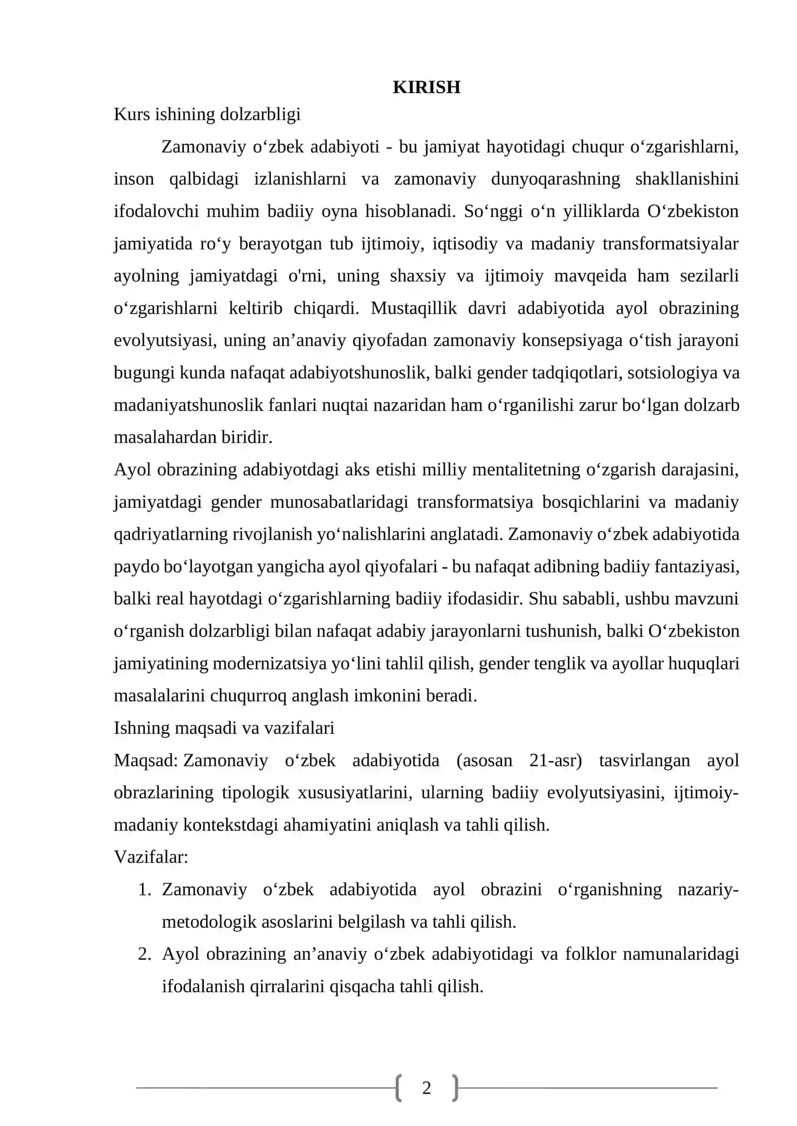 Zamonaviy Oʻzbek Adabiyotida Ayol Obrazlari Tipologiyasi va Badiiy Xususiyatlari 2