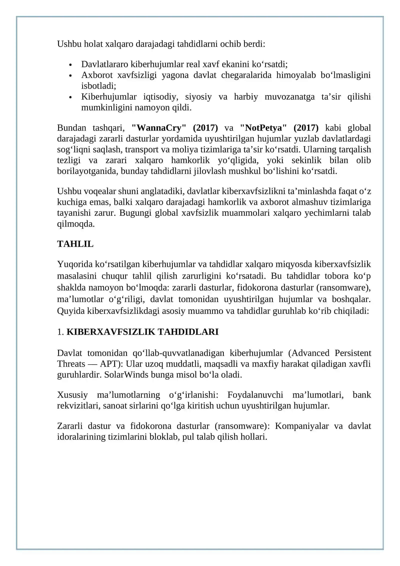 KIBERXAVFSIZLIK SOHASIDA XALQARO HAMKORLIK VA GLOBAL TAHDIDLAR MISOLIDA KEYS NAMUNASI 2