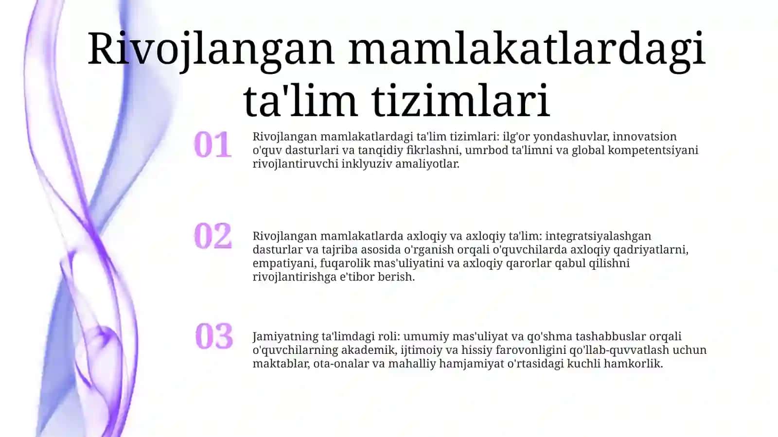 Iqtisodiy Rivojlangan Xorijiy Davlatlarda TaʼLim Tizimi. OʻQuvchilarni MaʼNaviy Axloqiy Tarbiyalash. Bolalar Tarbiya Jamoasi— Yagona Pedagogik Jarayonning Asosiy Shakli 2