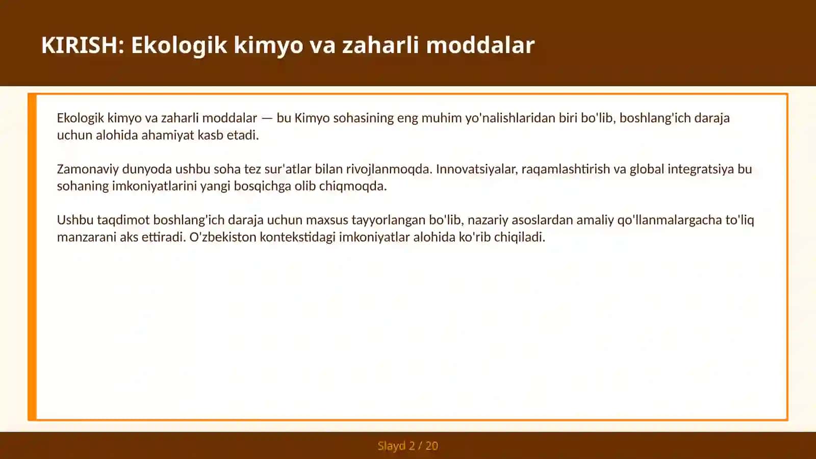 Ekologik kimyo va zaharli moddalar 2