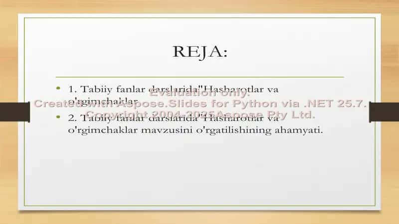 Tabiiy fanlar darslarida Hasharotlar va o'rgimchaklar mavzusini 2