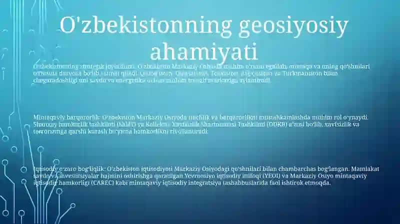 O'Zbekistonning Markaziy Osiyoda Tinchlik Va Barqarorlikni Ta'Minlashdagi O'Rni 2
