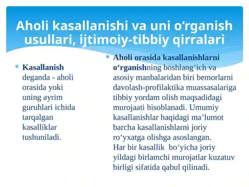 Aholi kasallanishi va uni o‘rganish usullari, ijtimoiy-tibbiy qirralari 2