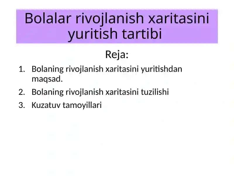 Bolani rivojlanish xaritasi yuritishi 2