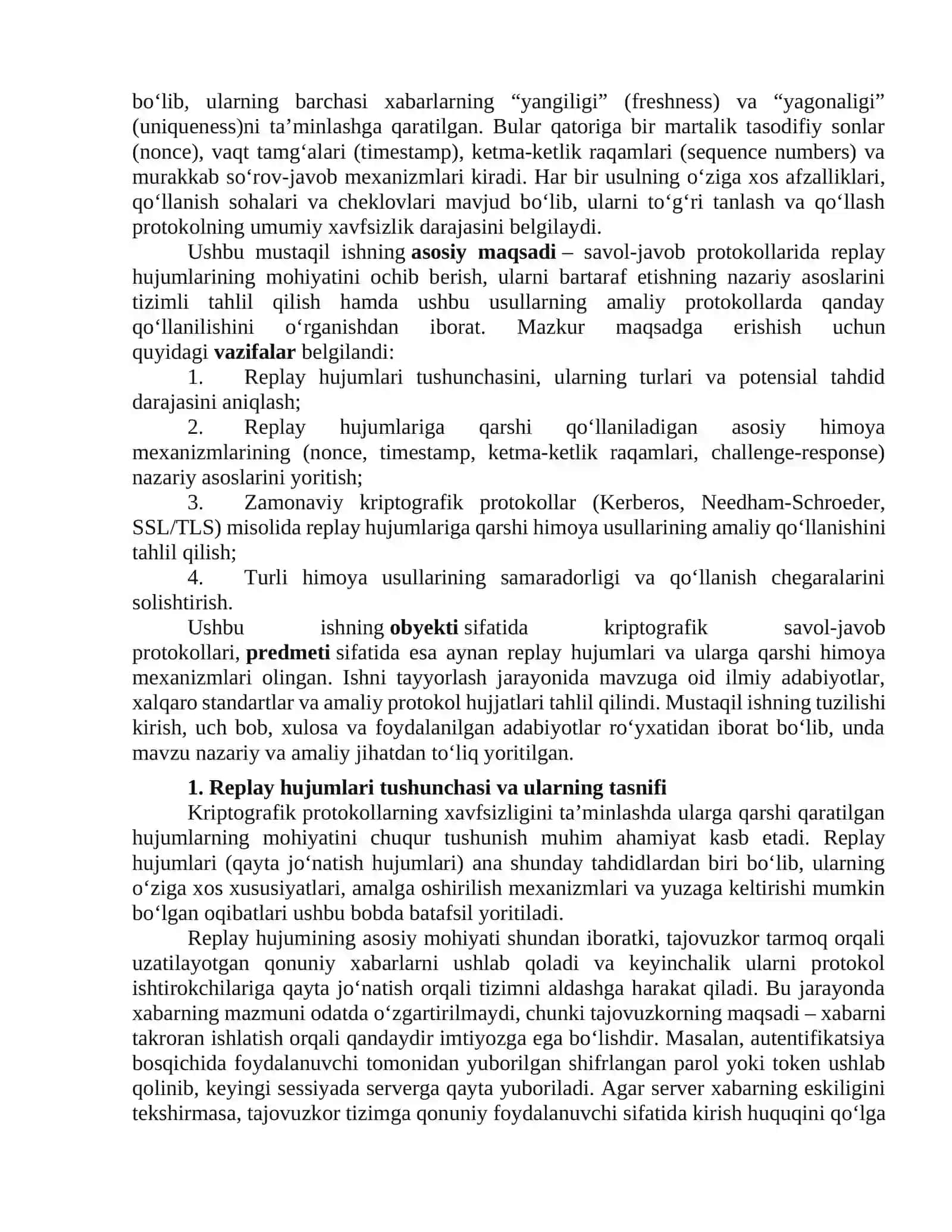 Savol javob protokollarida replay hujumlarini bartaraf etish usullari 2