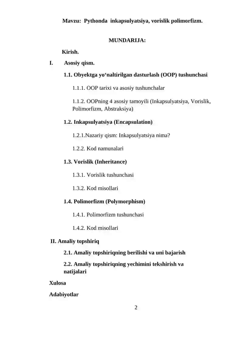 Pythonda inkapsulyatsiya, vorislik polimorfizm 2