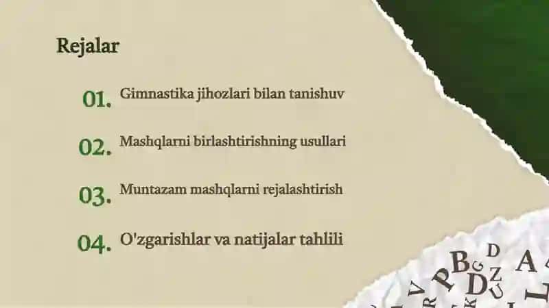 Gimnastikajihozlaridamashqlarnibirbirigabog'labbajarish 2